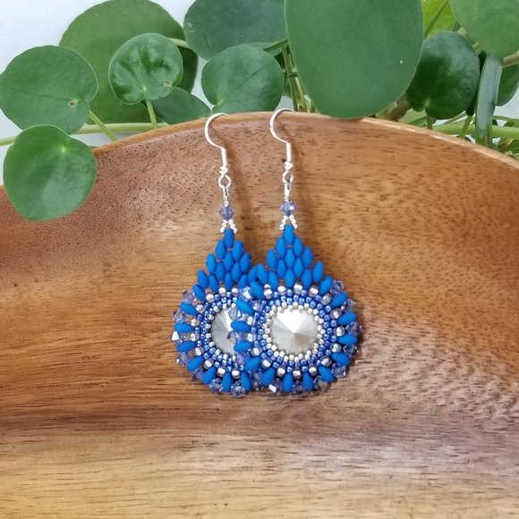 Handmade Ocean Blue  Crystal Cathedral Window Earrings - Picture 4 of 6